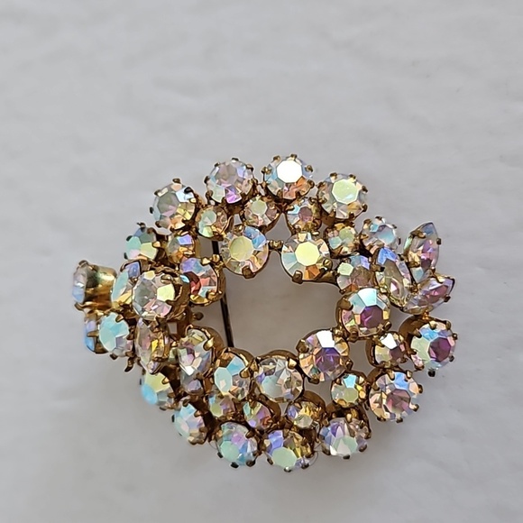 STAR Vintage AB Pinkish Crystal Glass Beads Pendant & Brooch - Picture 1 of 7